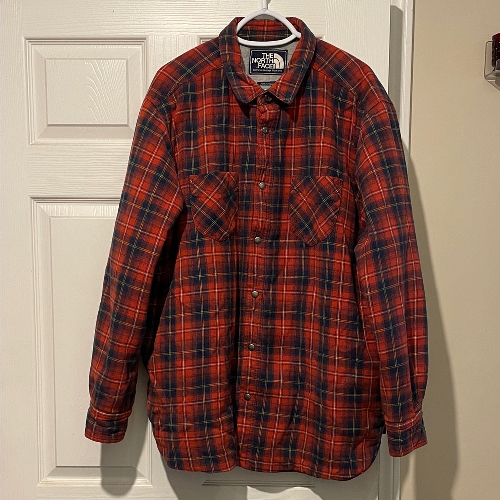 Vintage The North Face Red and Blue Plaid Insulated Shirt Shacket